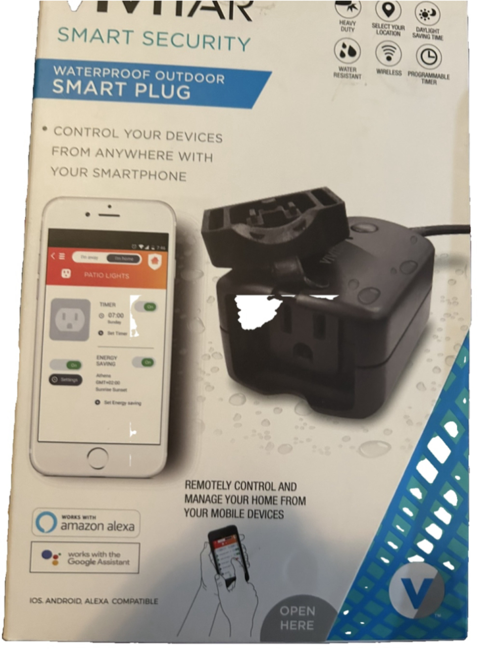 Vivitar Waterproof Outdoor Smart Plug Wireless, Heavy Duty, Programmable Timer